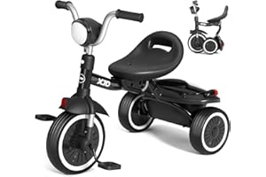 XJD Tricycle pliable pour enfants avec pédales, roues durables, siège confortable réglable, cadeau d'anniversaire pour garçons et filles de 1 à 5 ans, noir