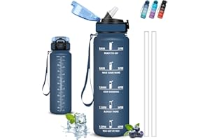 GRSTA Borraccia 1 litro, Borraccia con Cannuccia, Senza Perdite, Borraccie Palestra, Facile da Pulire, Borraccie Motivazionale, Borracce con Chiusura di Sicurezza, per Fitness, Campeggio, Yoga, Viaggio