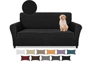 Lydevo Copridivano 2 Posti con Braccioli Fodere per Divano Jacquard Nuovo Spessore Rivestimento per Divano con 2 Copricuscini Universale Divano Protector per Animali,Tattile Jacquard#Nero