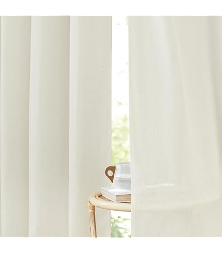 PONY DANCE Gordijnen Kant en Klaar Vitragegordijnen voor Woonkamer Slaapkamer Studeerkamer Kinderkamer Voile Linen Curtains Pure Transparante met Riemlussen,140B x 220H cm (2 Panelen),Zilvergrijs