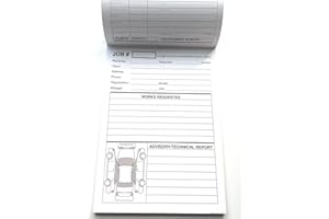 MOKUZAI Repair Job Cards x100 Garage Workshop Job Time Sheet Pad Works Cards MOT 100 Sheets Two Sided with Car Image