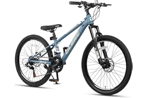 Glerc Skyline Kids Mountain Bike for boys girls, 20 24 inch kids bike for 6-18 year old teenagers, 21 speed bike with Kickatnd & front suspension & disc brakes,Multiple Colors