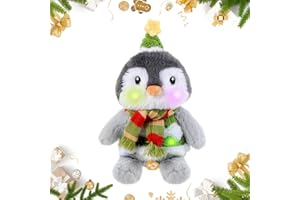 Edencomer Weihnachts Pinguin Kuscheltier, Singender Tanzender Sprechender, Musikinteraktives Plüschtier mit Wiederholungsfunktion für Gesprochenes, Niedliches Kinder Jungen Mädchen