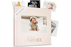 BIBI & BEAU Baby Memory Book Keepsake Journal for Baby Boy or Girl | 136‑Page Record Book with Gold Foil & Fabric Cover | New Baby Gift