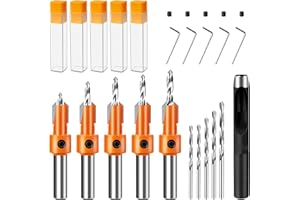 JABNOW Juego de 10 Brocas Avellanadoras 8mm Brocas para Madera HSS Brocas Cónicas Carpintería Herramientas con Llave Hexagonal y Tornillo Punta de Avellanado para Madera Plástico Agujeros Perforación