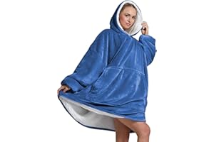 MIA WE DRESS YOUR HOME Oversized Wearable Hoodie Blanket Ultra Soft Sherpa Fleece Oodies Reversible Warm & Cozy Giant Hooded Blanket Sweatshirt Large Front Pocket - Gift One Size Fits For All