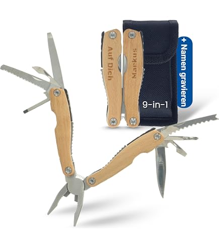 Expedition Natur Outdoor-Taschenmesser mit Holzgriff, 9 in 1 Multifunktionswerkzeug, für Camping und Outdoor, für Kinder ab 8 Jahren, Schwarz-Braun