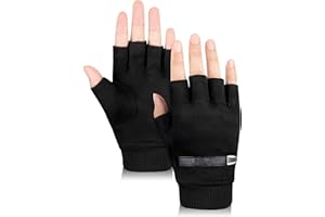 Becellen Gants Sans Doigts Hiver, Chaud Daim Demi-Doigts Mitaines Noir Ecrans Tactile Gants pour Homme Femme