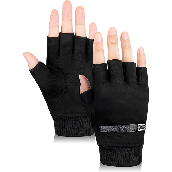Ehsbuy Mitaines Homme Doublure Polaire Thermique – Gants Tricot Demi-Doigts Chaleur Hiver – Conduite, Travail, Vélo, Sports Extérieur