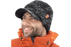 TOP-EX DryKnit™ Waterproof Peaked Beanie Hat for Men – Winter Merino Wool Fleece Lined Cap for Cold Weather Larger Heads