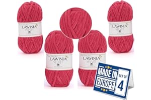 LAWINIA -Velvet Premium Soft Chenille Yarn Chunky, Velvet Yarn Crochet, Does NOT SHED, Plush Blanket Wool for Crochet, Thick Chunky Wool for Knitting, Pack of 4