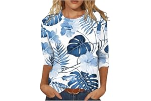 SHZFGUI T-Shirt Femmes Tendance Imprimée T Shirt Souple Comfy Été Col Ron Chemise Femme Coton Manche 3/4 Sport