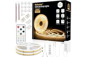 Wefomey 20M Ruban LED COB, Blanc Chaud 3000K Flexible Dimmable 24V avec Telecommande et Alimentation, CRI>90, Largeur 8mm, 324 LEDs/M, Ruban LED Blanc Chaud pour Maison Chambre Miroir Décorer