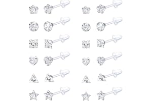 Adramata 12 Pares Pendientes Hombre Mujer De Plástico Transparente Para Mujer, Postes Acrílicos Con Estrella, Corazón, Diamantes De Imitación, Tachuelas Para Orejas, Retenedores De Piercings