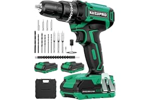 KUZUPRO Trapano Avvitatore Batteria 21V, Avvitatore a Batteria con 2 Batterie da 2.0Ah, 42N.m di Coppia, 25+3 Coppia, 2 Velocità, 14 Accessori, Luce a LED, Per il fai da te, in Casa e Giardino