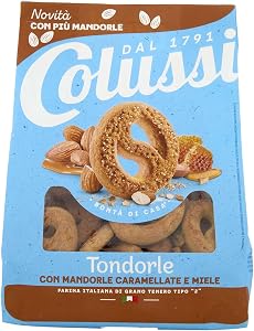 Colussi Frollini con miele e mandorle caramellate| Farina poco raffinata 100% italiana | Latte fresco e uova italiani | Sapore autentico | Buoni da inzuppare | Confezione riciclabile da 500 g