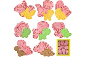 CRZYPLEA Formine per Biscotti 8 Pezzi, Dinosauro Tagliabiscotti, Fondente Tagliabiscotti, Set Formine Biscotti Dinosauro, Stampini Biscotti Natale 3D, Tagliabiscotti Bambini (Rosa-Dinosauro)