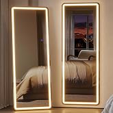 ZKIODV Miroir sur Pied avec LED - 160 x 50 cm, Grand Miroir Mural Lumineux, Miroirs en Pied LED 3 Couleurs & Dimmables, Miroi
