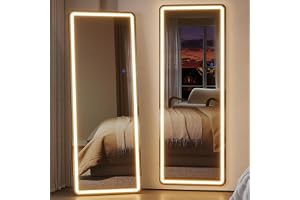 ZKIODV 160x50 Helkroppsspegel med Belysning, Golvspegel LED 3 Färger och Dimbar, Stor Väggspegel med LED för Hall Väggar Rum