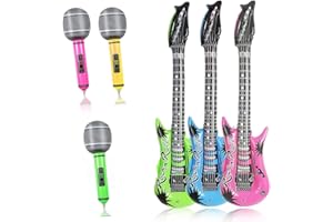 MORJCG 6Pcs Inflatable Guitar，Inflatable Microphone，Inflatable Party Props，Inflatable Guitar Kids，Blow Up Guitars，Inflatable Microphones for Parties，Inflatable Guitars for Parties，Birthday Decoration