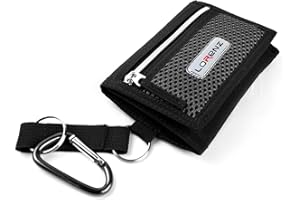 WOODLAND LEATHERS Sports Wallets for Boys, Trifold Men Canvas Wallet with Coin Pocket and Credit Card Holder, Waterproof Teenagers Folder Wallet with Chain, Hook or Classic (with Snap Clip Hook, Black)