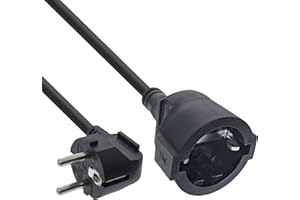 InLine Przedłużacz prądu wtyczka z zestykiem ochronnym kątowa/gniazdo, czarny, 1 m