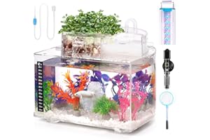 OLTRAMAN Kampffisch Aquarium Klein Komplettset, 10 L Aquarium Set Komplett mit LED- Beleuchtung, Filter, Heizung, Dekorationen und Zubehör – ideal für Hydrokultur-Anbausystem und Aquaponik
