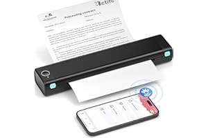 Betife Tragbarer Mobiler Drucker A4 Bluetooth Mini Drucker für die Reise, Kabelloser Thermodrucker ohne patronen unterstützt Thermopapier 210 x 297mm, Kompatibel mit Android iOS Mac (Schwarz)