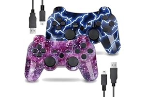 LeonDesigns P|S3 Gaming Controller, Kabelloses Move/Motion Controller Gamepad mit verbessertem Joystick Kompatibel mit P-S - 3 (Blauer Blitz und Roter Sternenhimmel)
