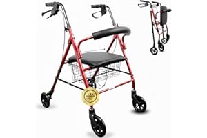OrtoPrime Andador para Ancianos ROLLATOR de 4 Ruedas Plegable con Frenos de Maneta - Andadores adultos andador Ortopedia Rollator 4 Ruedas Caminadores para Mayores - Andador con ASIENTO y CESTA