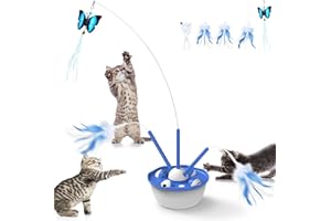 PUHOHUN Jouets Interactifs pour Chats D'IntéRieur Adultes, Jouet à Plateau Rotatif éLectrique avec Plume, Chargement USB, avec Accessoires Teaser, Convient Aux Grands, Moyens Et Petits Chats