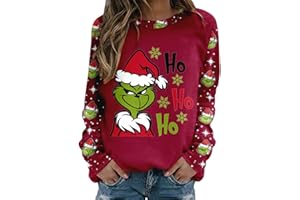 RISAHO Grinch Sweatshirt Damen : Weihnachtspullover Frauen Grinch Winter Pullover Christmas Sweater Weihnachts Pulli Tops Bluse Elegant Kostüm Langarmshirt