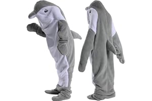 HULG Delfino Blanket - Coperta Delfino - in Morbidissima E Accogliente Flanella con Cappuccio, Tuta Delfino, Coperta Delfino con Cappuccio, Sacco A Pelo Delfino Indossabile per Adulti (Grey,S)