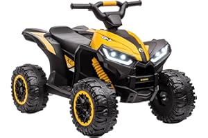 HOMCOM 12V Electric Quad Bike for Kids Ride On Car ATV Toy, with Forward Reverse Functions, LED Lights, Music, for Ages 3-5 Years - Yellow