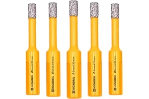 HIGHDRIL 5 brocas de núcleo de diamante, diámetro de 6 mm, soldadas al vacío para hormigón, granito, mármol, vidrio, porcelana, ladrillo, mampostería, vástagos triangulares