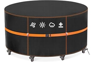 MUPAS Okrągły pokrowiec na stół ogrodowy, wodoszczelny, wiatroszczelny, do dużych obciążeń, tkanina Oxford 420D, ulepszona odporna na promieniowanie UV, plandeka na meble ogrodowe, zestaw do