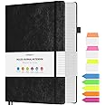 OFFIGIFT Lined Journal Notebook, Large A5 Hardcover Leather Journal, 312 Numbered Pages Work Notebook, 100gsm No Bleed Paper, College Ruled Notebook for Women Men School Office, Black