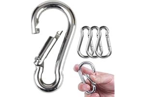 Pubiao 4 Pcs-Mousqueton Heavy Duty 304 en Acier Inoxydable M6 Jauge Mousqueton en Acier Pivotant Ressort Clip pour Randonnée en Plein Air Camping Pêche (Pas pour l'escalade)