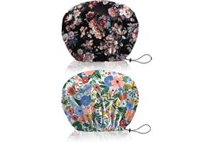 BHAHB 2 Stück Duschhaube, Doppelschicht Wasserdicht Elastisch Einstellbar shower cap wiederverwendbar,ästhetisch,niedlich Duschhaube für Damen (V16-Blumen Rose)