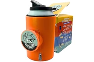 Chill-N-Reel Fishing Can Cooler with Hand Line Reel Attached | Hard Shell Drink Holder Fits Any Standard Insulator Sleeve or Coozie | Unique Fun Fishing Gift