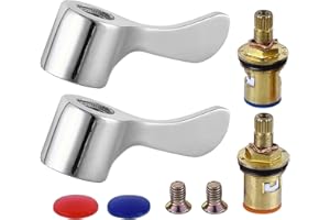 ENZYLUXE 2 Sets Quarter Turn Tap, Valves Cartridges with Metal Lever Heads Universal 1/2" Replacement Tap Valves Brass Ceramic Disc Cartridges Insert Set for Kitchen Bathroom Faucet Bid Tap