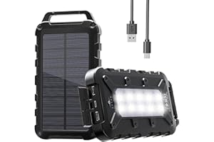 WOWMVP Solar Powerbank 26800mAh, PD15W Tragbare Solar Ladegerät mit Solarpanel USB C Externer Akku Outdoor Wasserdichtes mit LED Taschenlampe und 3 Ausgängen für Camping, Smartphones, Tablets und Mehr