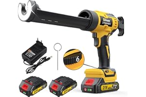 GISAM Akku-Kartuschenpresse Kompatibel Für Makita 18V Batterie, Max 400 Kg, 6 Geschwindigkeiten, Akku Silikonpistole Mit 2 x 2Ah, FüR 150-310ml Dicht- & Klebstoffkartuschen（Gelb）