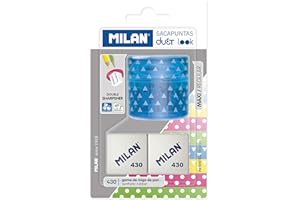 MILAN Blister sacapuntas Duet Look azul con 2 gomas 430