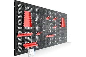 ‎AREBOS Arebos Werkzeugwand 3-teilige Lochwand Werkstatt | 17-teiliges Hakenset & Halterungen | 117,6 x 59,5 x 2 cm | Werkzeuglochwand aus Metall für Werkstatteinrichtung inkl. Montagematerial | Rot