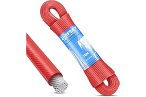‎E-RFSEY 30 m Stahlkern-Wäscheleine für den Außenbereich, robuste Super-Wäscheleine, Tragfähigkeit 220 kg, rostfrei, wasserdicht, für den Garten (Durchmesser 4 mm, rot)…