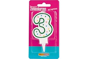 DECOCINO Zahlenkerzen Zahl „3“ – Torten-Kerzen Happy-Birthday-Deko, Gerbutstags-Kerzen, Geburtstags-Deko für Geburtstags-Torte & Geburtstags-Kuchen