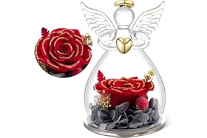‎YAMONIC Yamonic Ewige Rose Engel Geschenke für Mama,Ewige Rose im Glas Engel Figur Geschenke für Frauen,Engel mit Rose Geburtstagsgeschenk für Frauen,Oma Geschenk,Schutzengel Weihnachten Muttertagsgeschenk