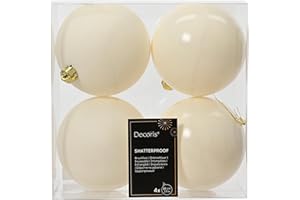 Kaemingk Weihnachtskugeln Kunststoff 10cm x 4er Set matt Glanz Ivory Elfenbein // 4 x extra groß Wolle Weiß bruchsicheren Weihnachtskugeln