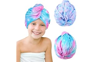 Beinou Mikrofaser Handtuch Haare, 2 Stück Turban Handtuch mit Knopf Haarturban Schnelltrocknend Towel Lange Haare für Frauen Kinder